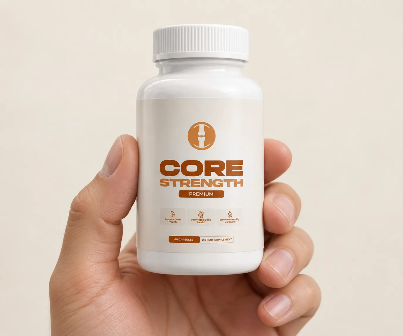CoreStrength — the package held in a hand