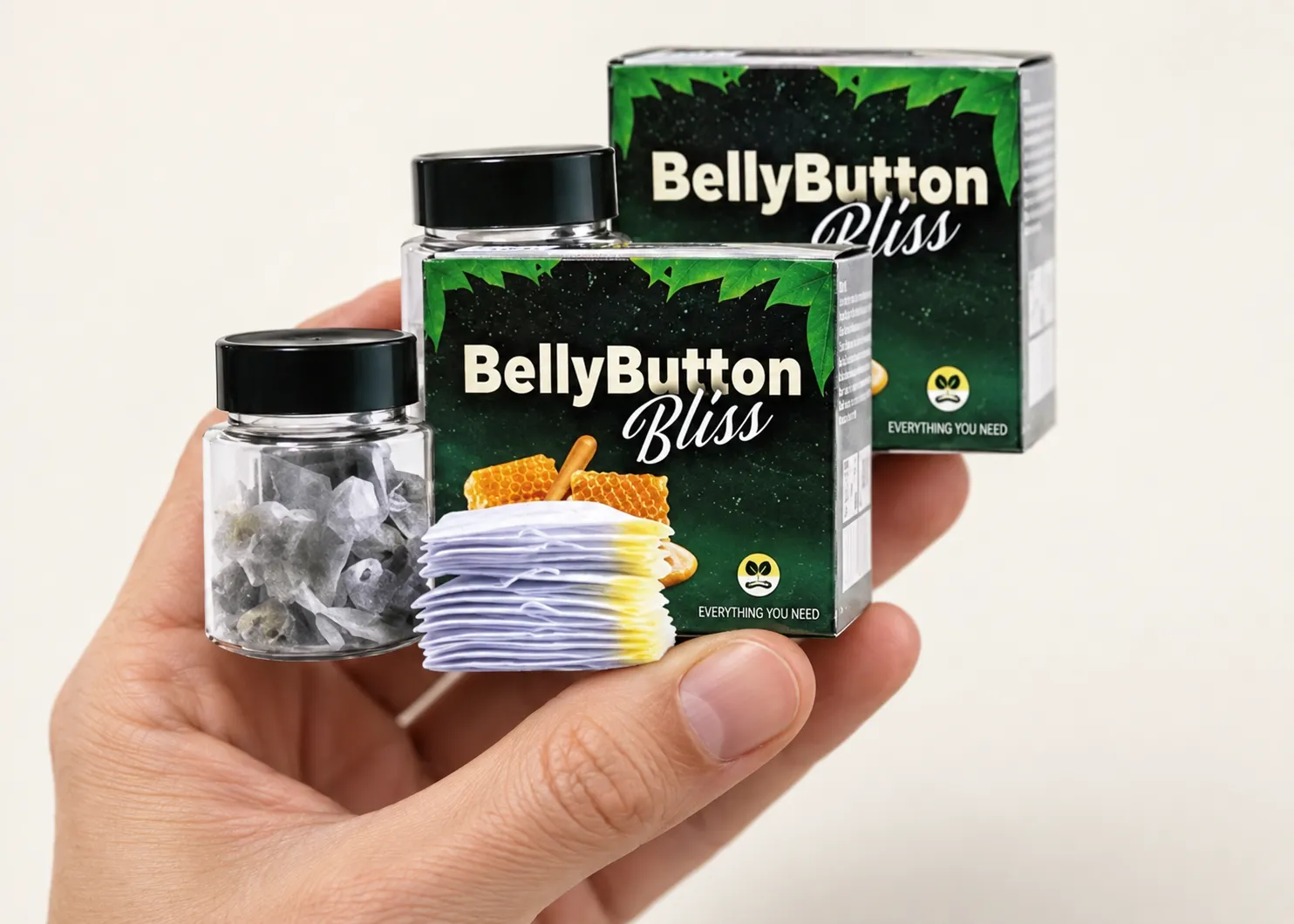 Belly Button Bliss — the package held in a hand