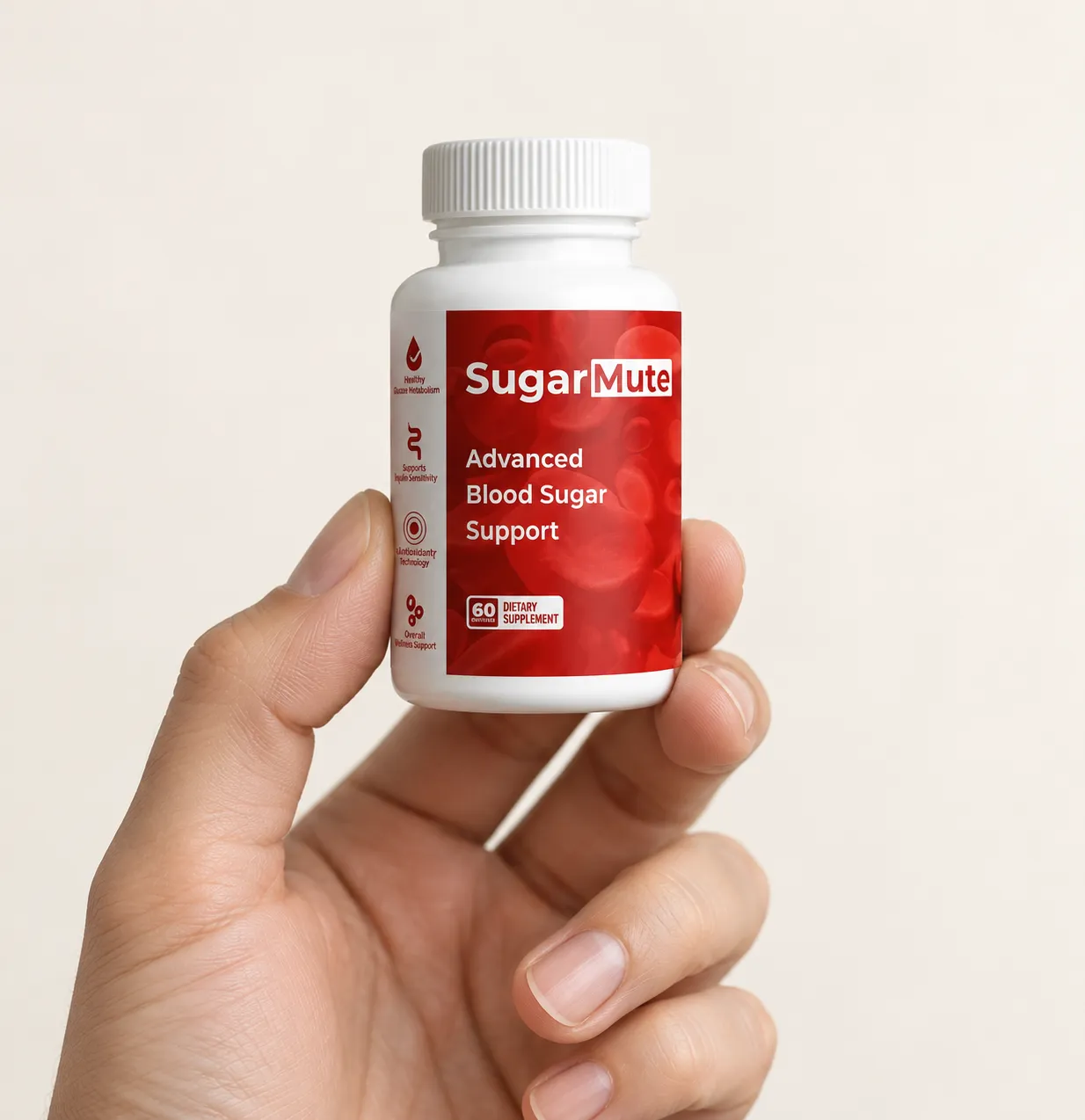 SugarMute — the package held in a hand